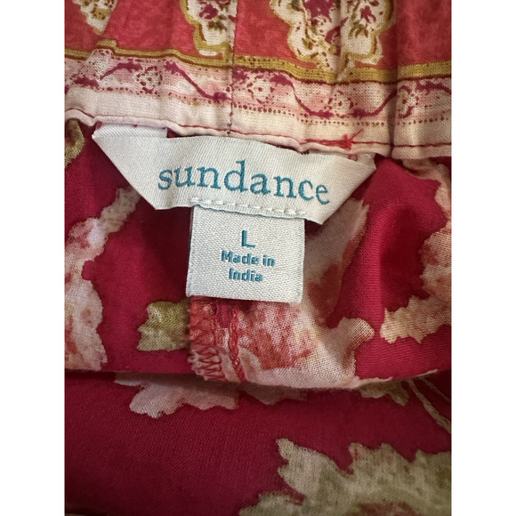 Sundance Boho Cotton Pull On Pants Floral Red Drawstring Lounge Women’s Large - Picture 5 of 10